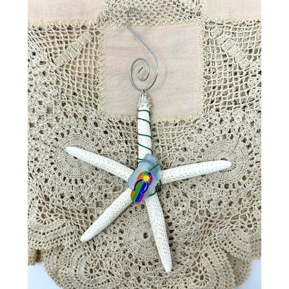 Wire Wrapped Pencil Starfish with Sea Glass Christmas Ornament or Suncatcher - Picture 3 of 4